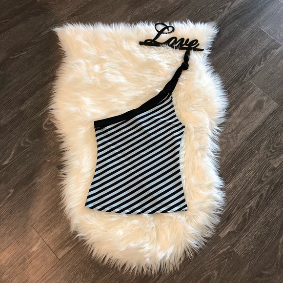 Mint Tops - “Mint” brand Striped one shoulder tie tank top